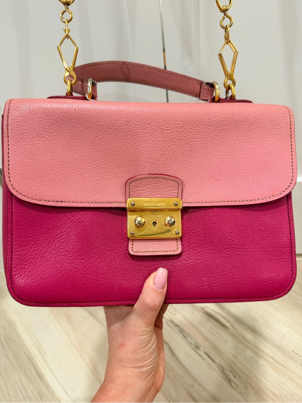 MIU MIU Madras leather crossbody bag - Pink/Hot Pink + COA | PreLOVED